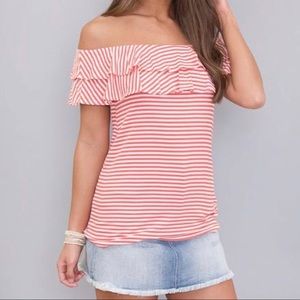 NWOT Coral and white striped blouse